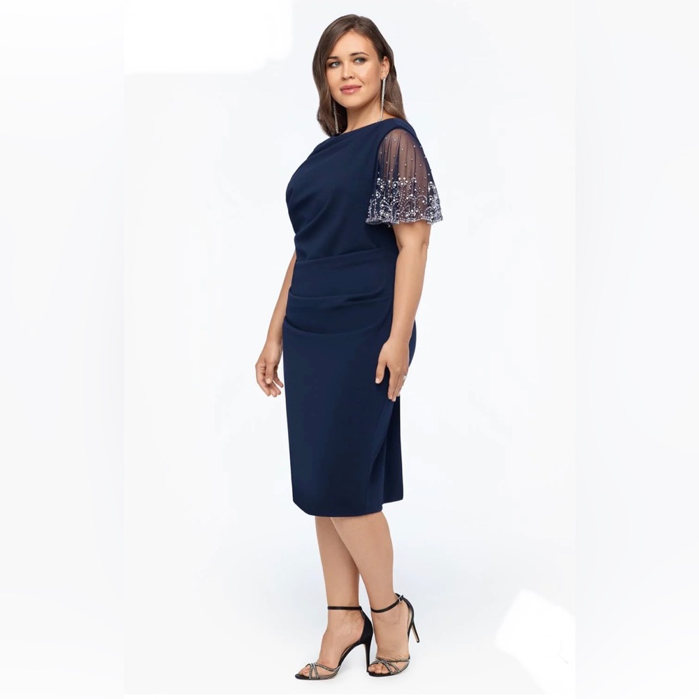 BETSY & ADAM Beaded Crepe Sheath Dress
